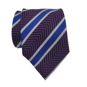 XMI Platinum Silk Tie Purple Blue Chevron Repp Stripe Hand Made USA